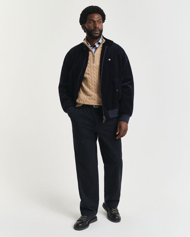 Kabelgebreide trui met korte rit van katoen