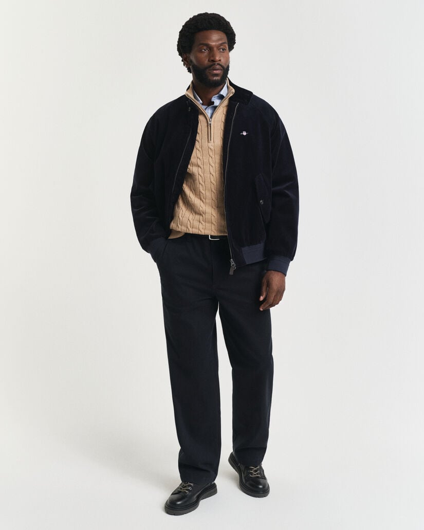 Kabelgebreide trui met korte rit van katoen