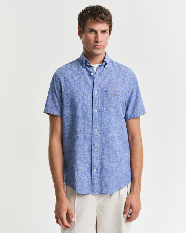 Regular Fit overhemd met korte mouwen van katoen en linnen