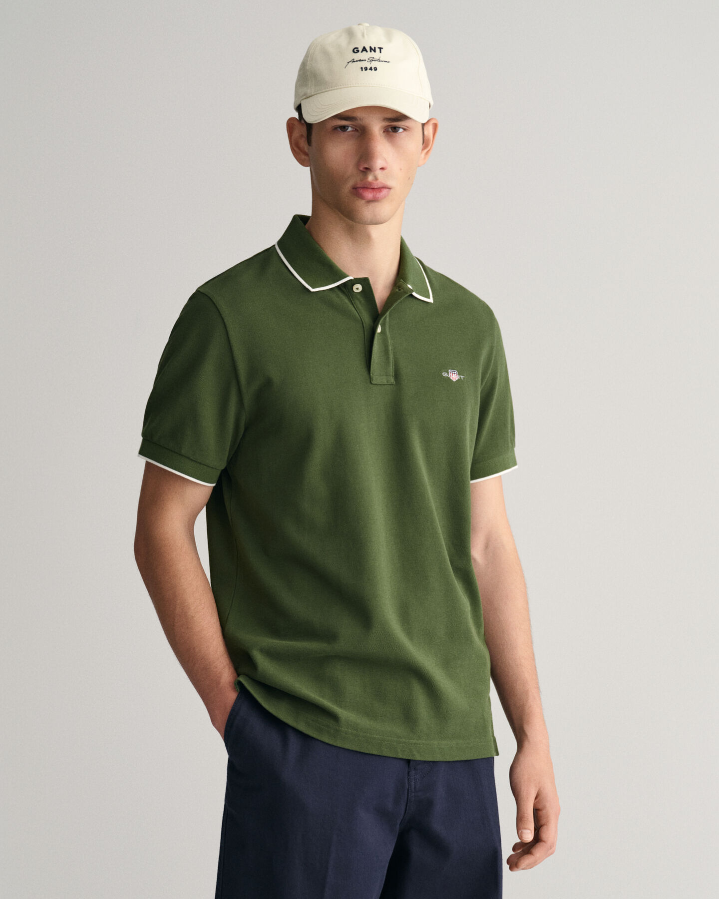 Piqu&eacute; poloshirt met omkaderd randje