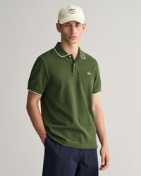 Piqu&eacute; poloshirt met omkaderd randje