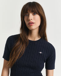 Gebreide kabeltrui van stretchkatoen