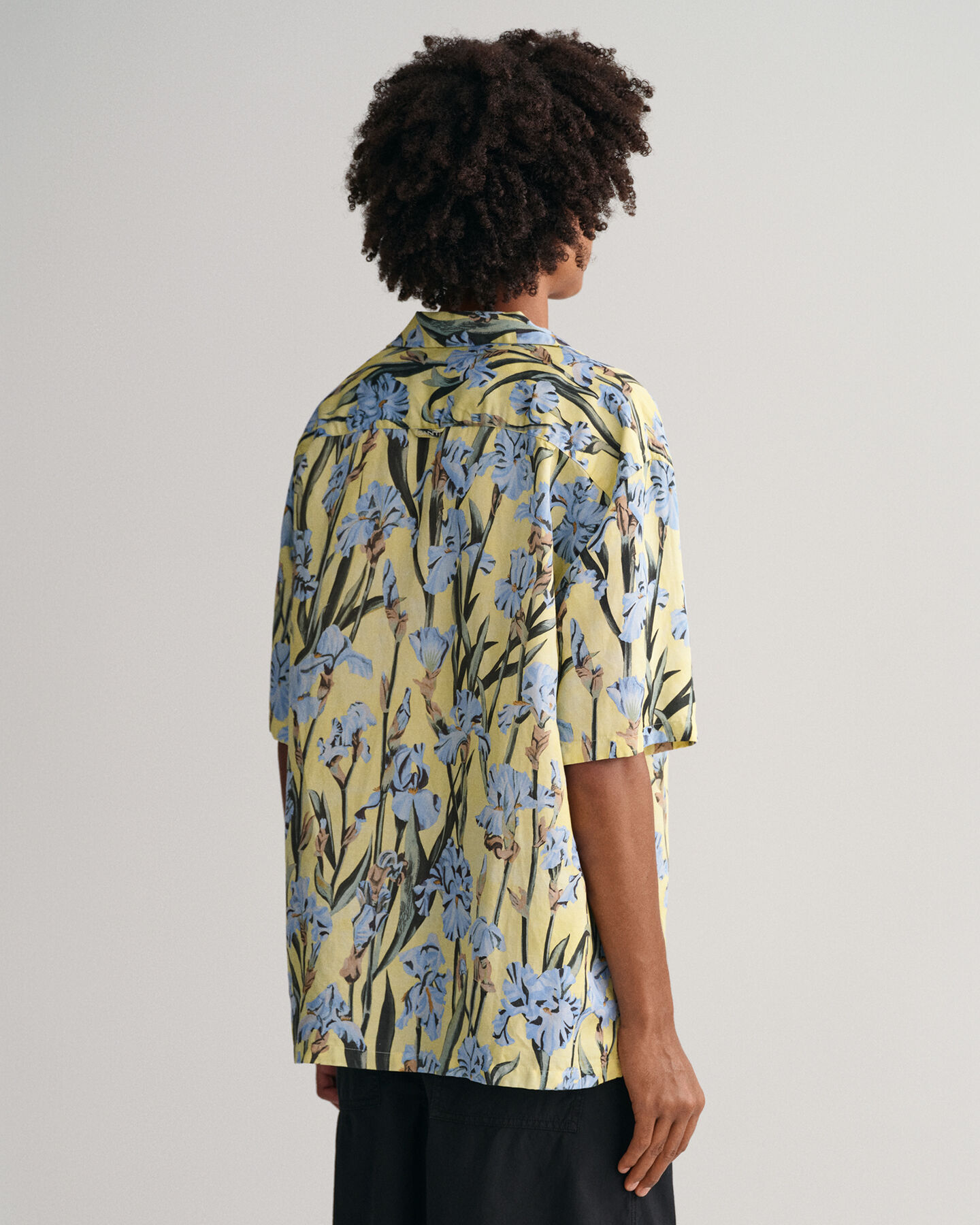 Relaxed Fit Iris-print overhemd met korte mouwen van linnen en lyocell