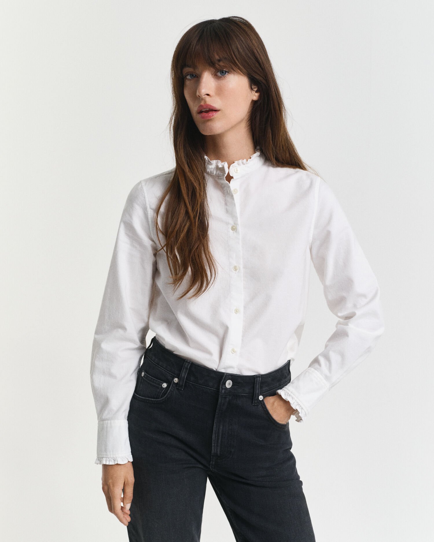 Klassieke Oxford-blouse met ruche