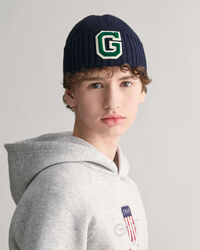 Teens ribgebreide beanie met G-badge