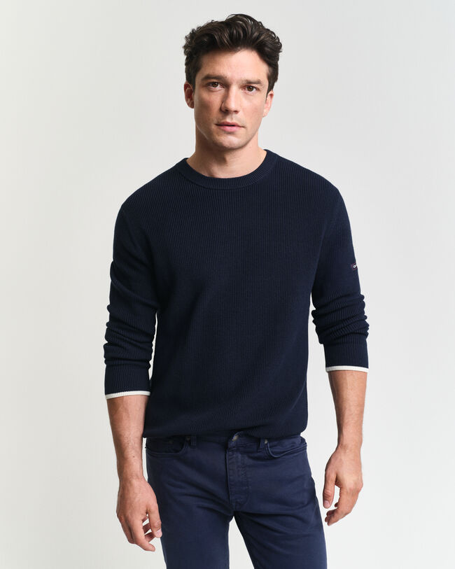 Geribde katoenen trui met ronde hals