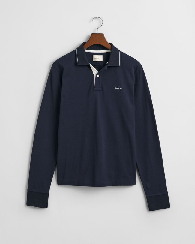Poloshirt met getextureerde kraag en lange mouwen