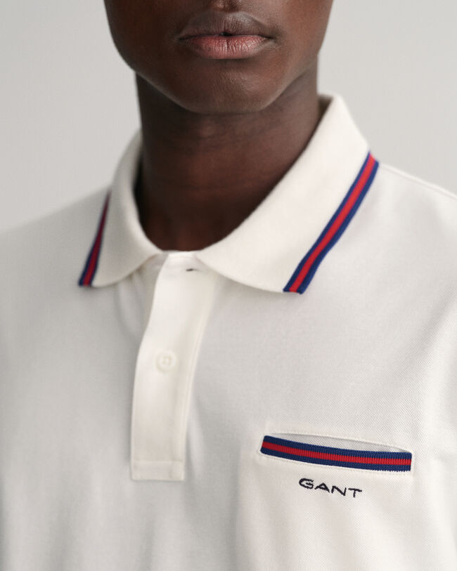 Piqu&eacute; poloshirt met driekleurige rand