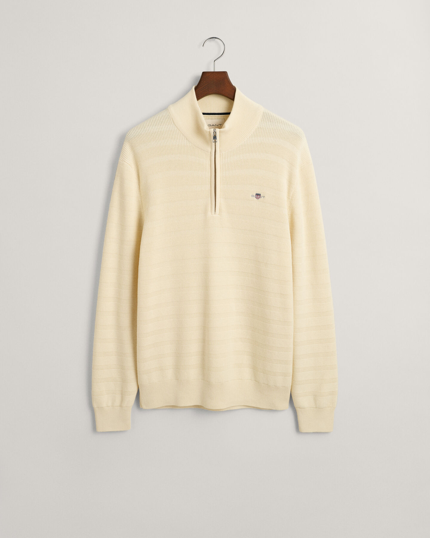 Gestreepte katoenen trui met textuur en korte rits