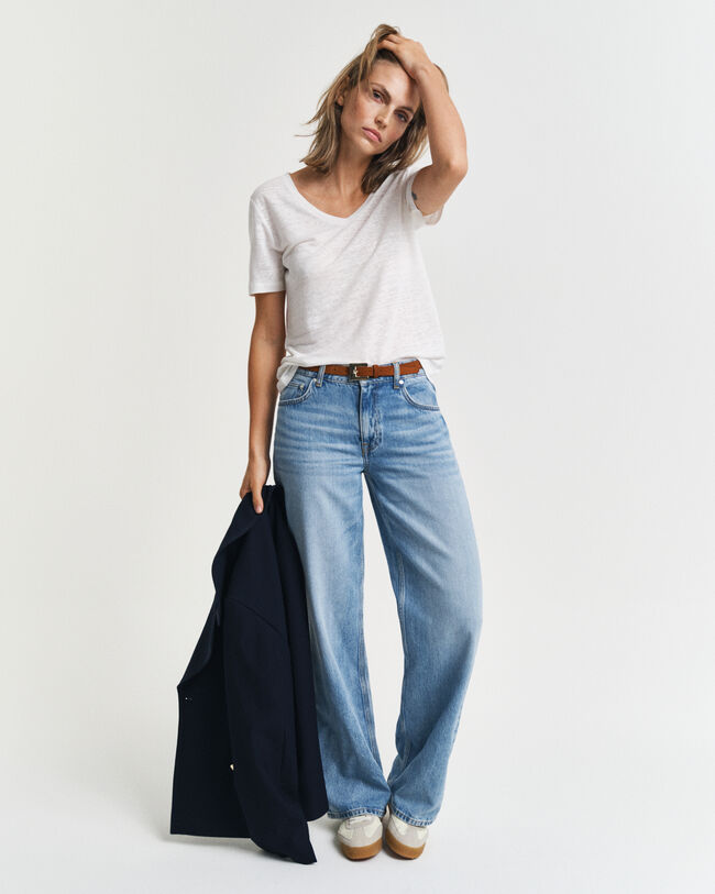 Linnen T-shirt met V-hals