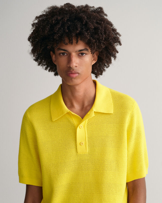 Textured poloshirt van katoen
