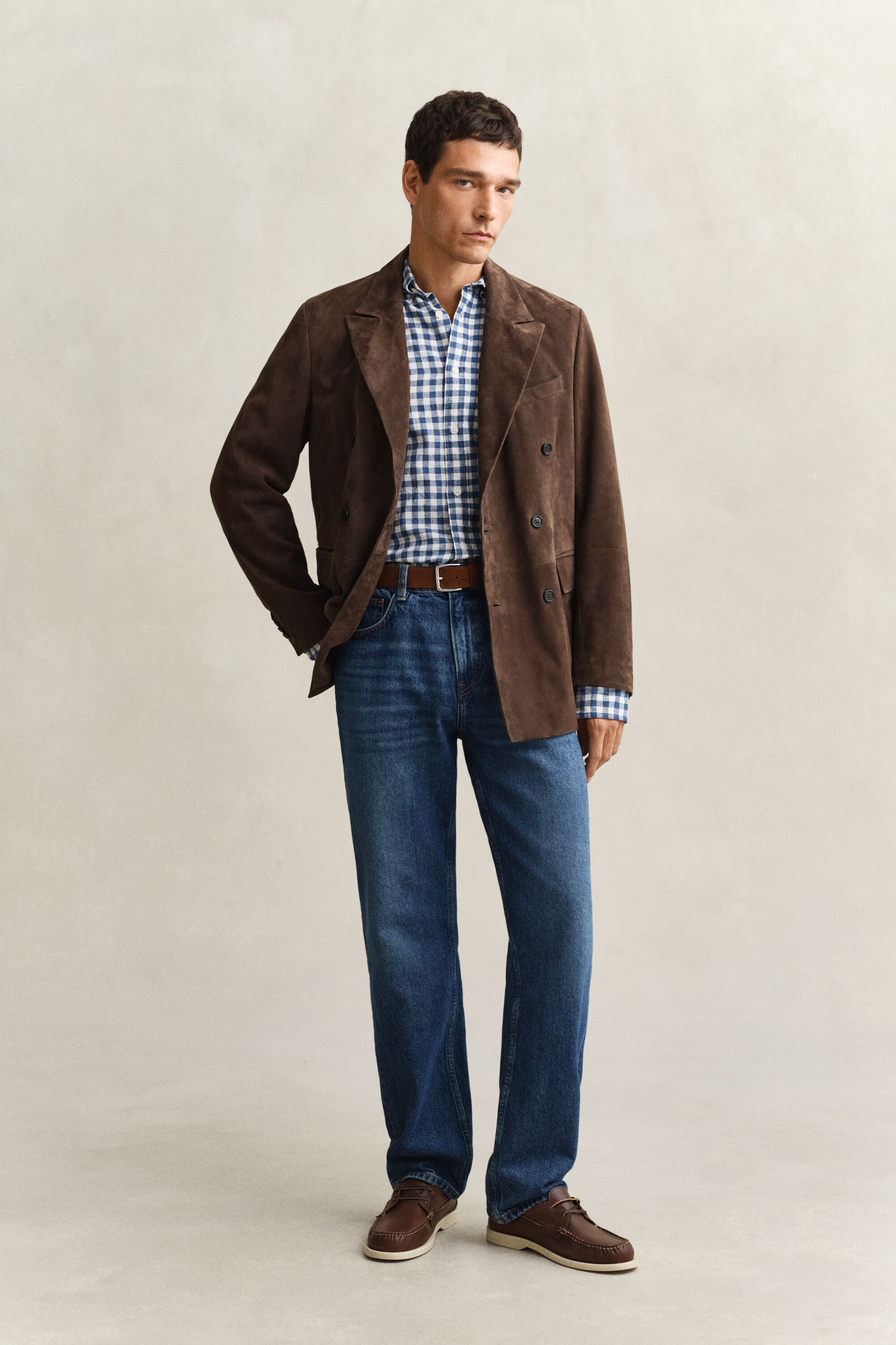 Overoverhemd van linnenmix met Gingham-ruitje