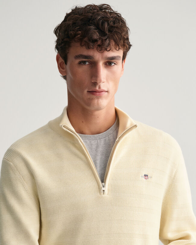 Gestreepte katoenen trui met textuur en korte rits