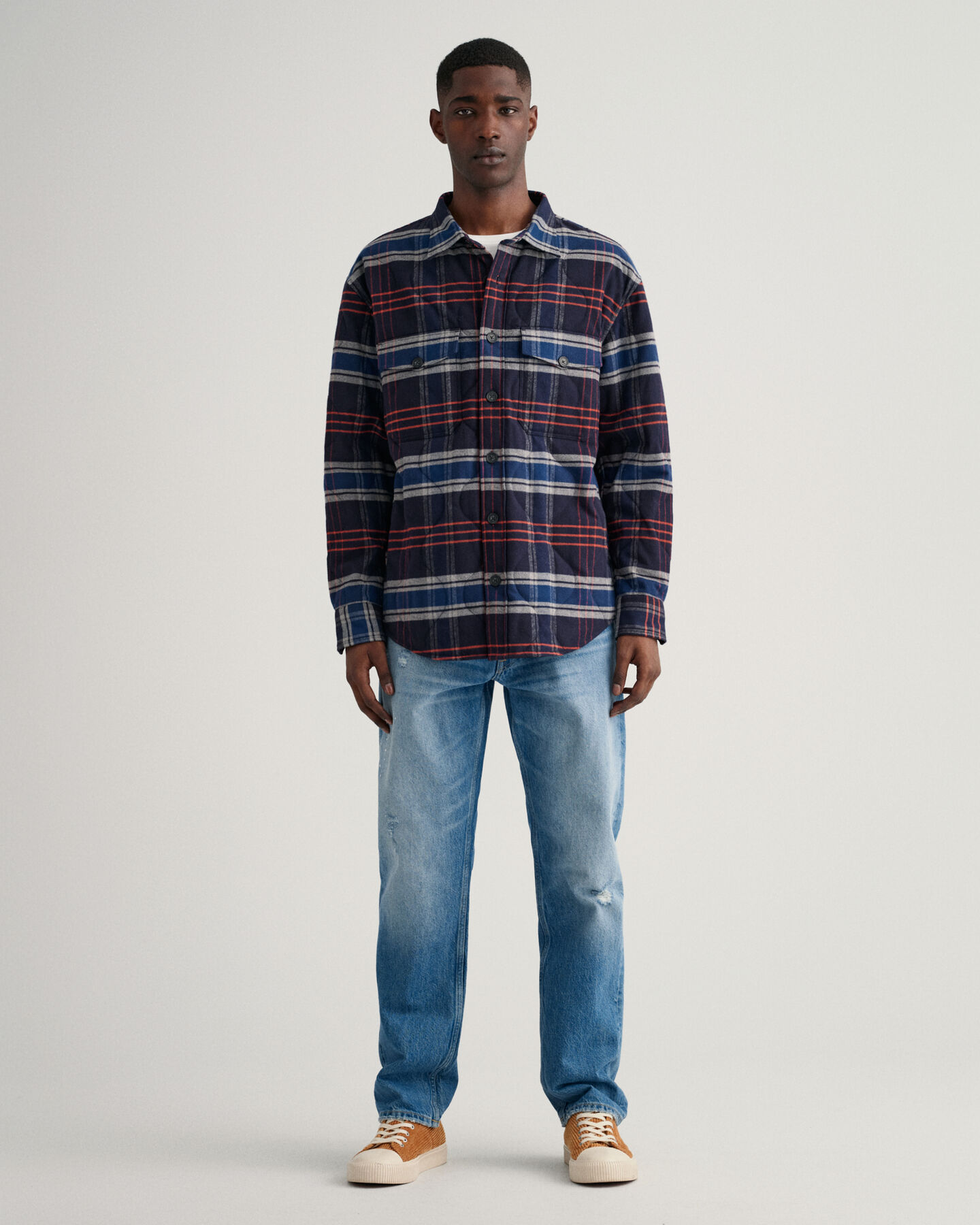 Doorgestikt flanellen overshirt