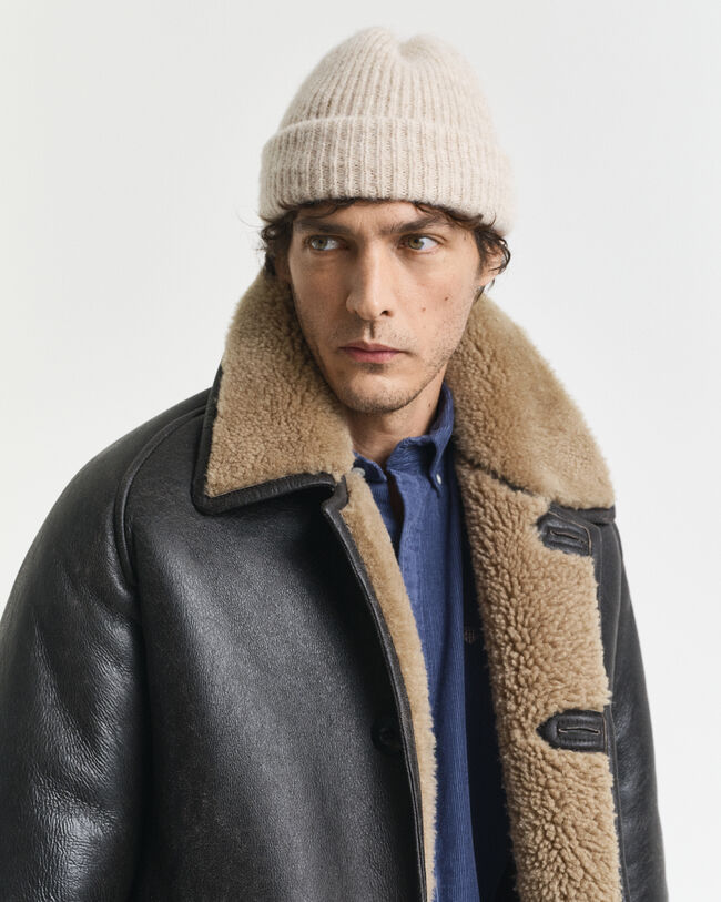 Geribde beanie van alpacawolmix