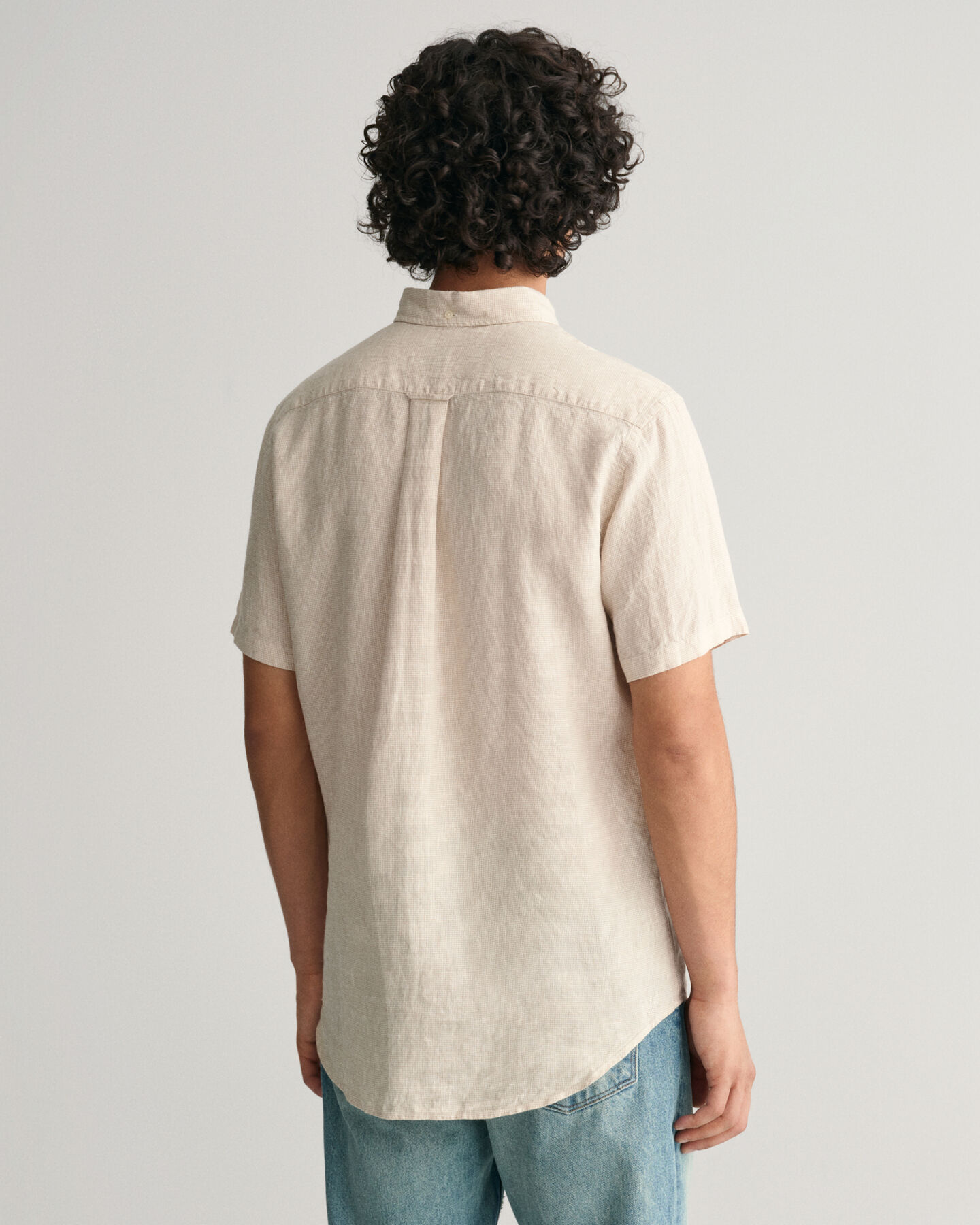 Regular Fit linnen overhemd met korte mouwen met pied-de-poule