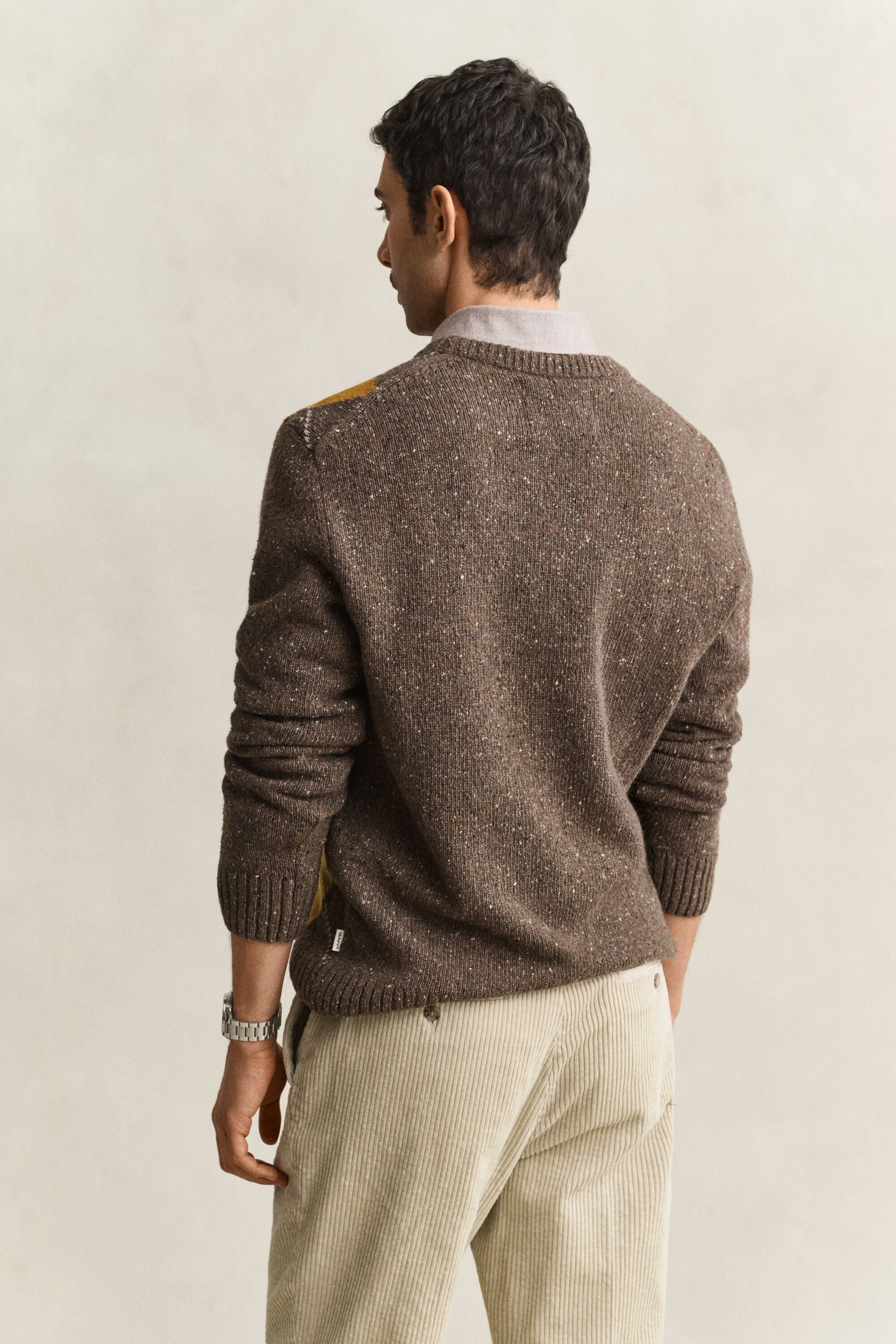 Argyle-trui met ronde hals, wol met kleuraccent