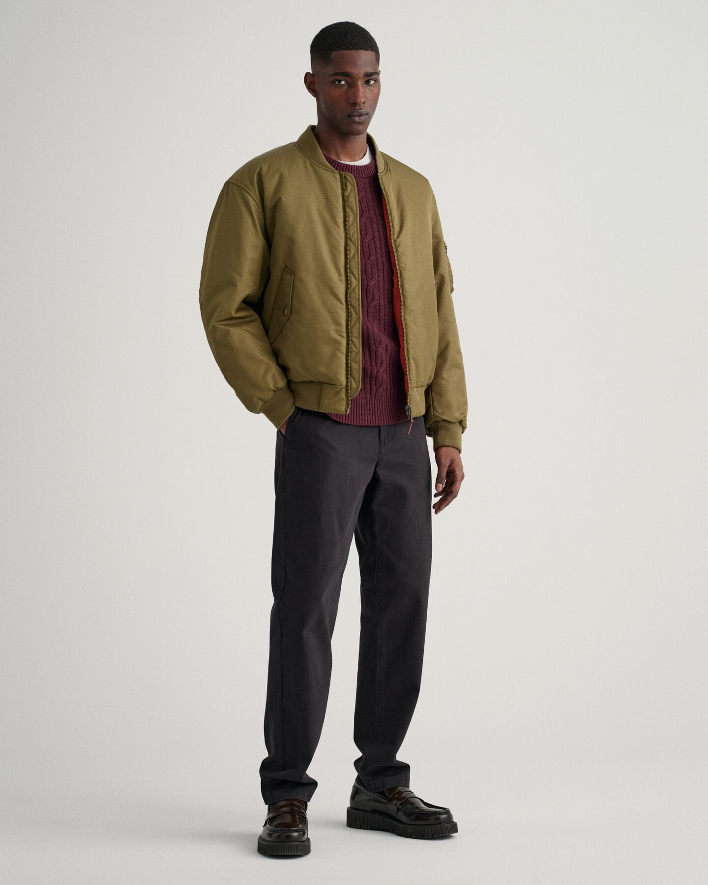 Lamswollen kabeltrui met ronde hals