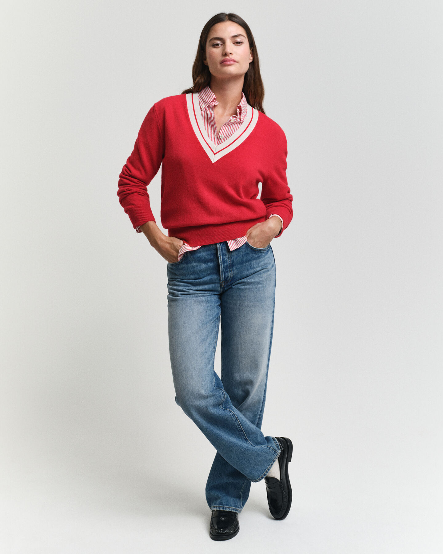 Contrast trui met V-hals