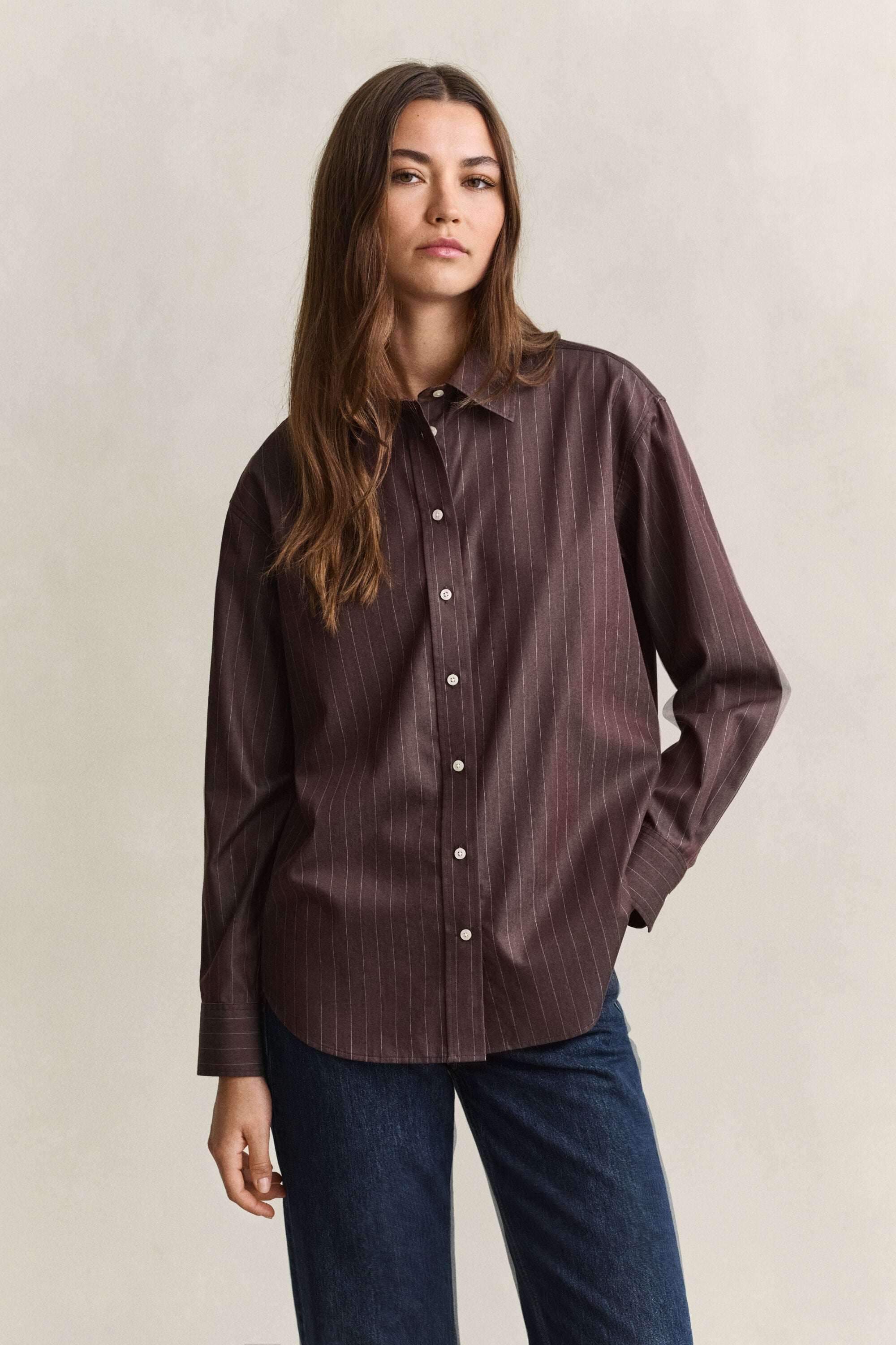 Relaxed fit poplin overhemd met strepen