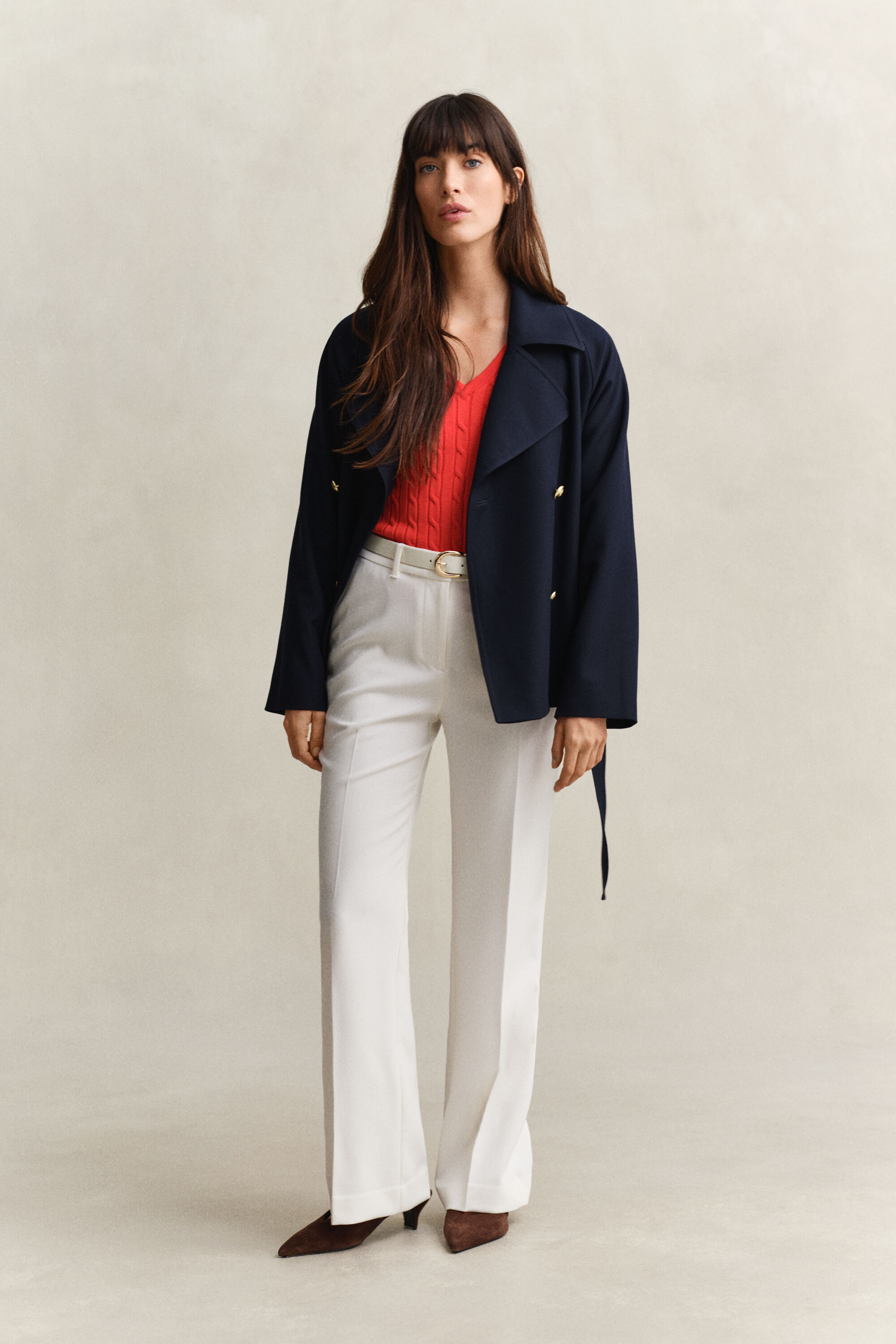 Kabelgebreide trui met V-hals