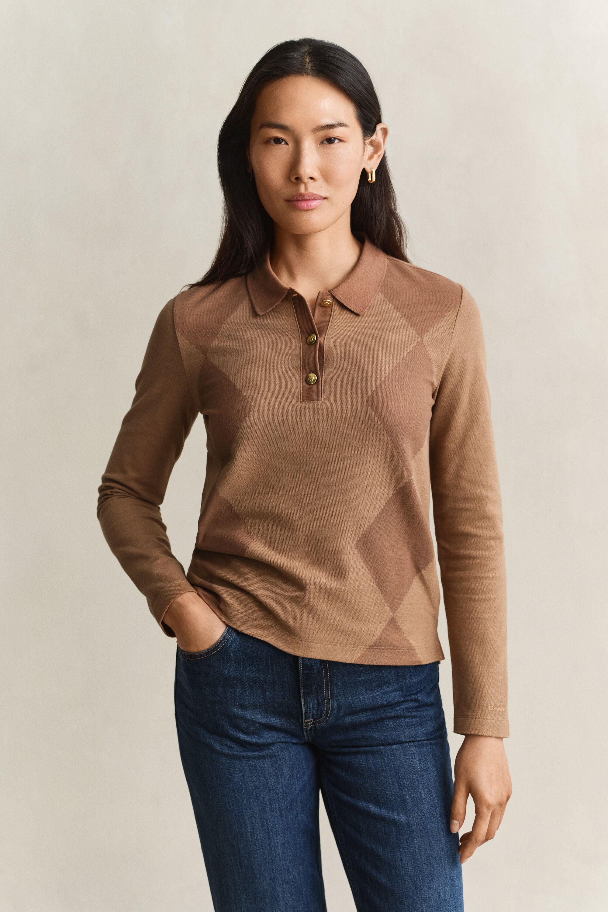 Argyle poloshirt met lange mouwen