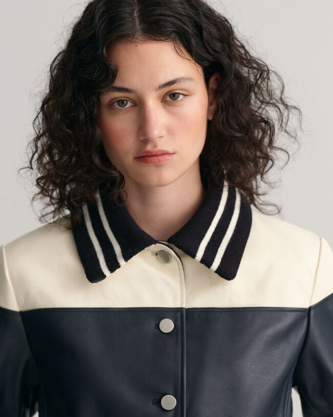 Leren jasje met kleurblokken