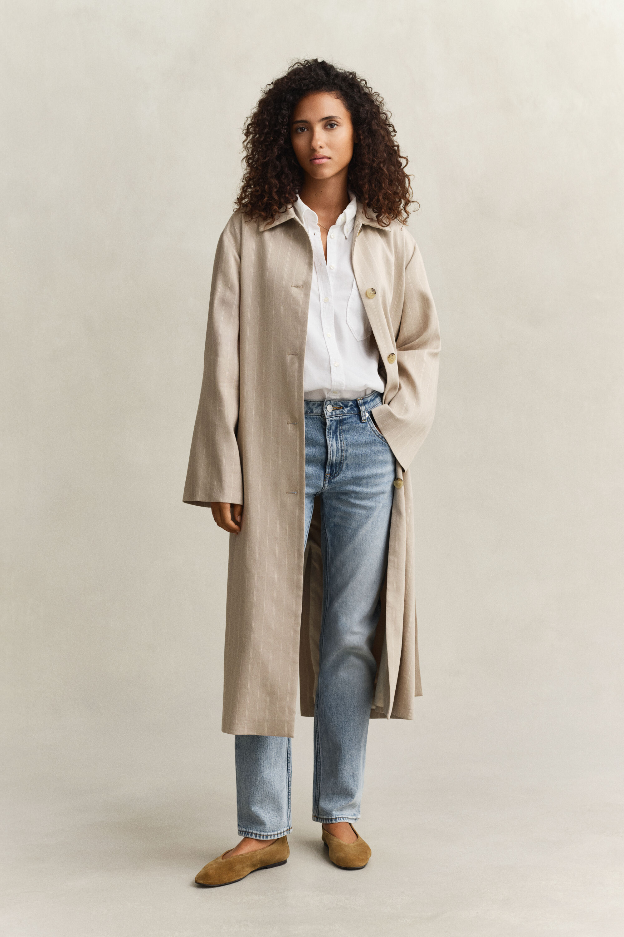 Krijtstreep jas van linnenmix