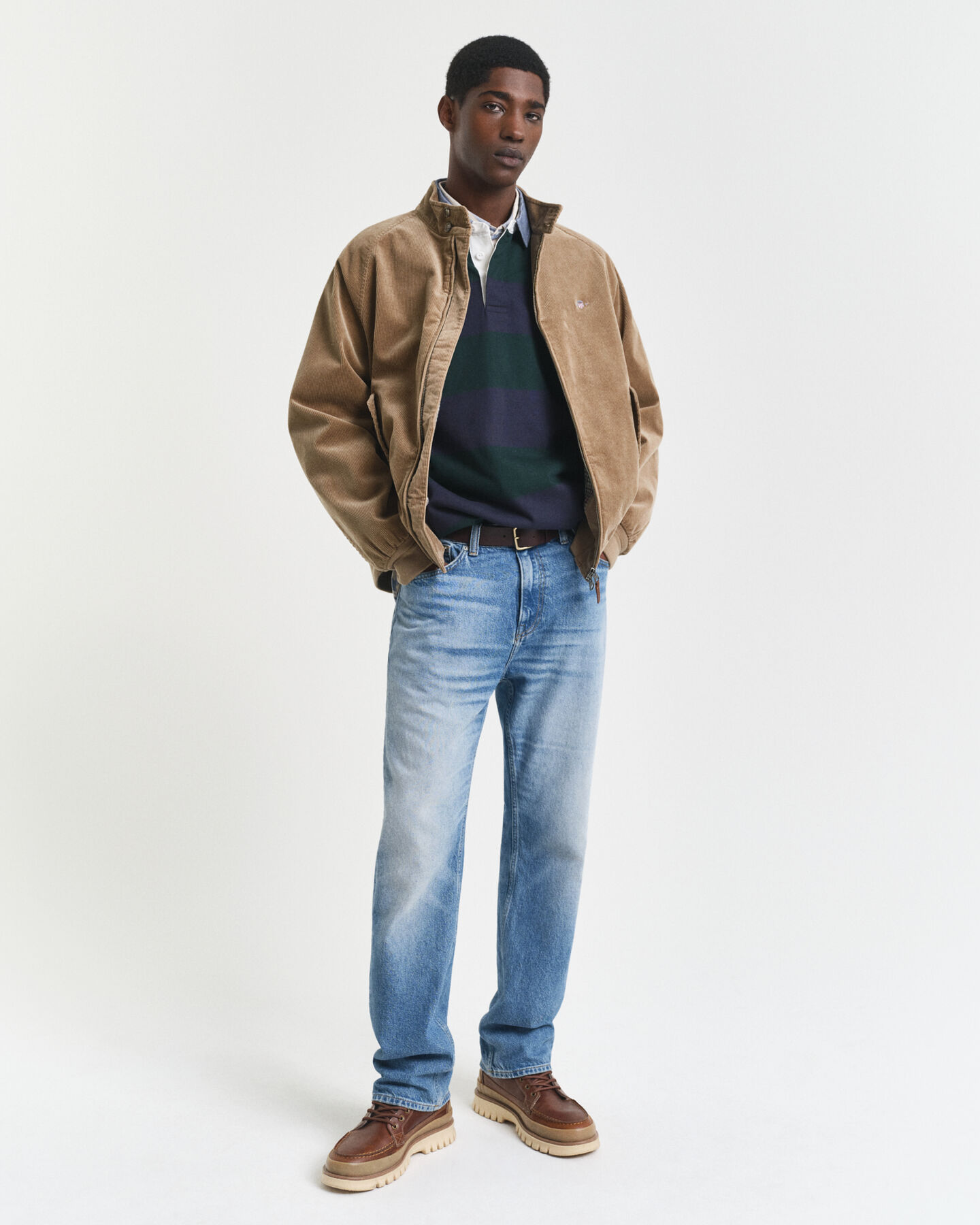 Gestreepte Heavy Rugger met chambray kraag