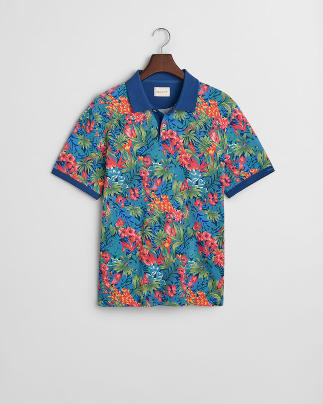 Poloshirt met veelkleurige tropische print