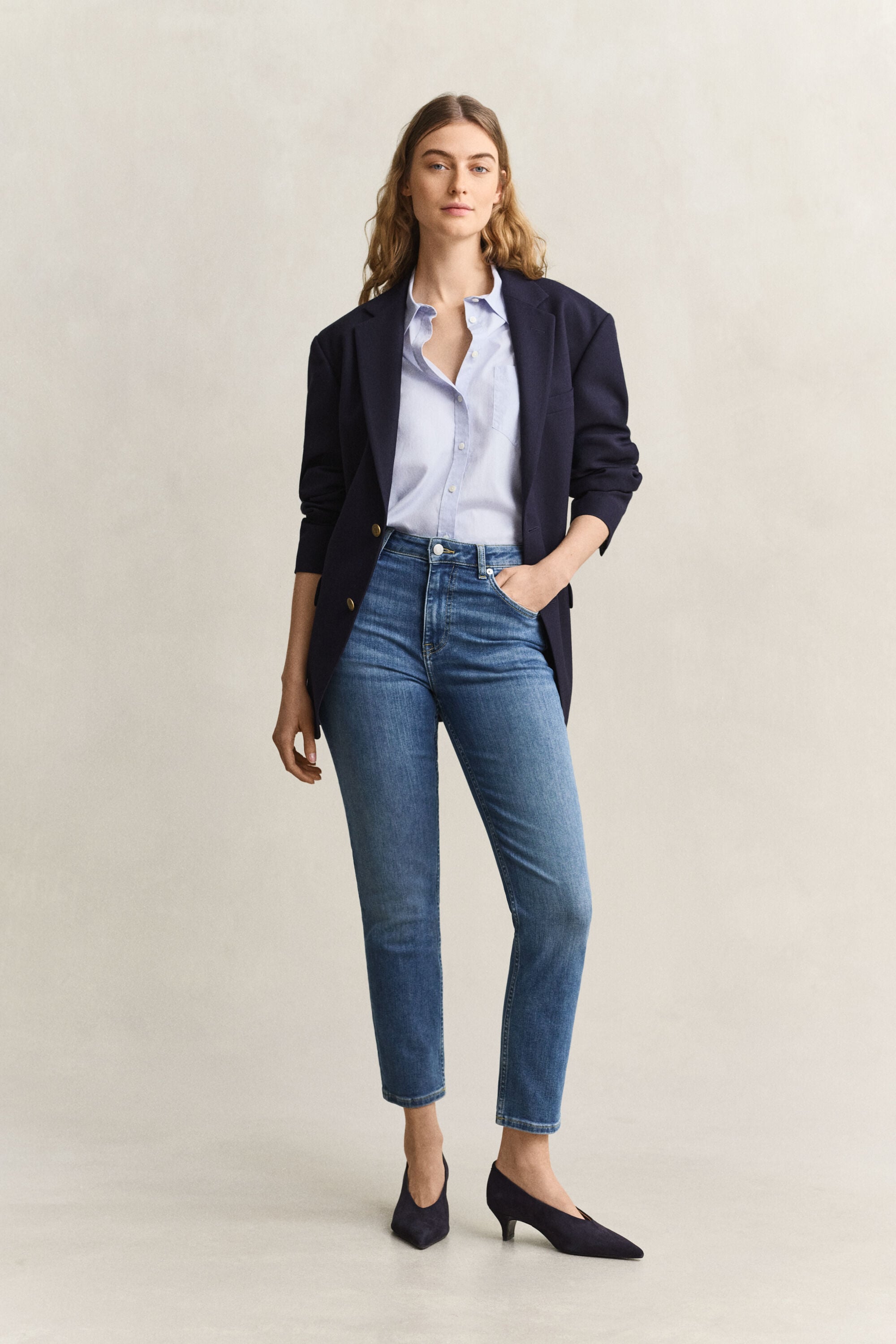 Cropped jeans met stretch