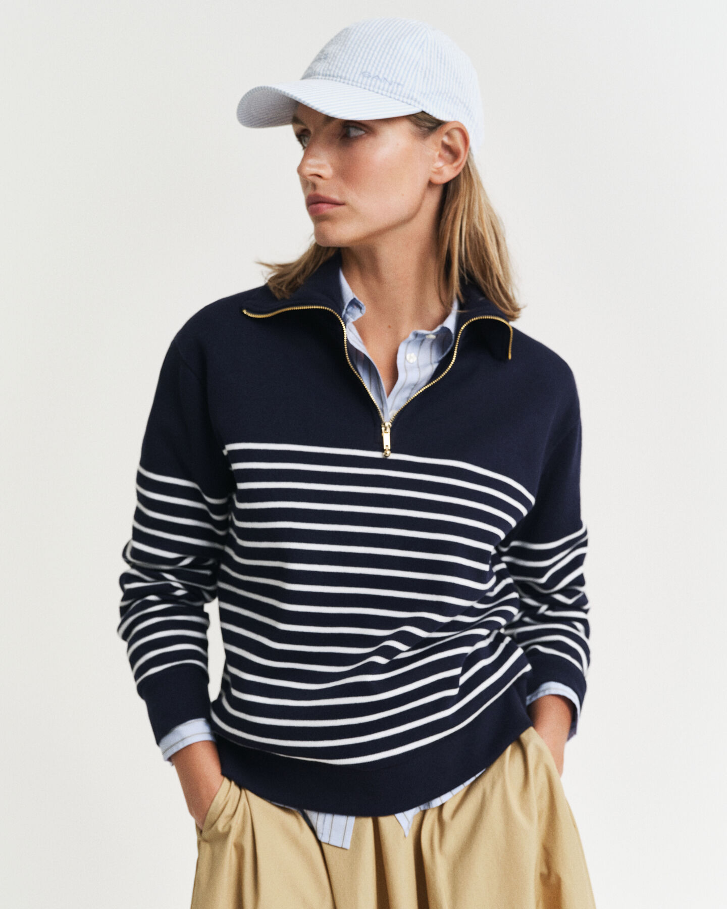 Gestreepte Seersucker pet