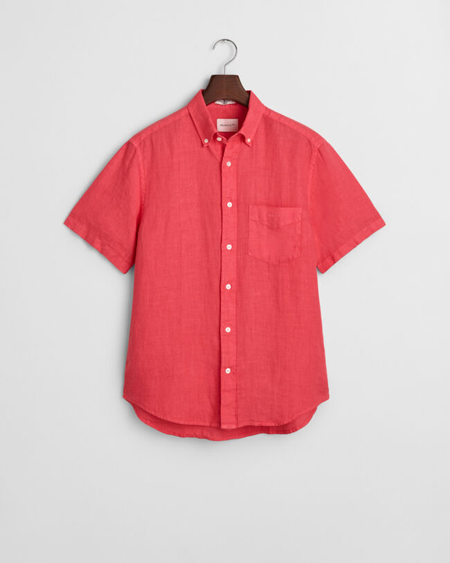 Regular Fit speciaal geverfd linnen overhemd met korte mouwen