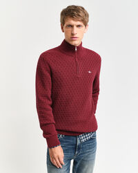 Katoenen Textured sweater met korte rits