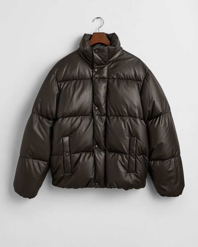 Gewatteerd leren jack met ganzendons