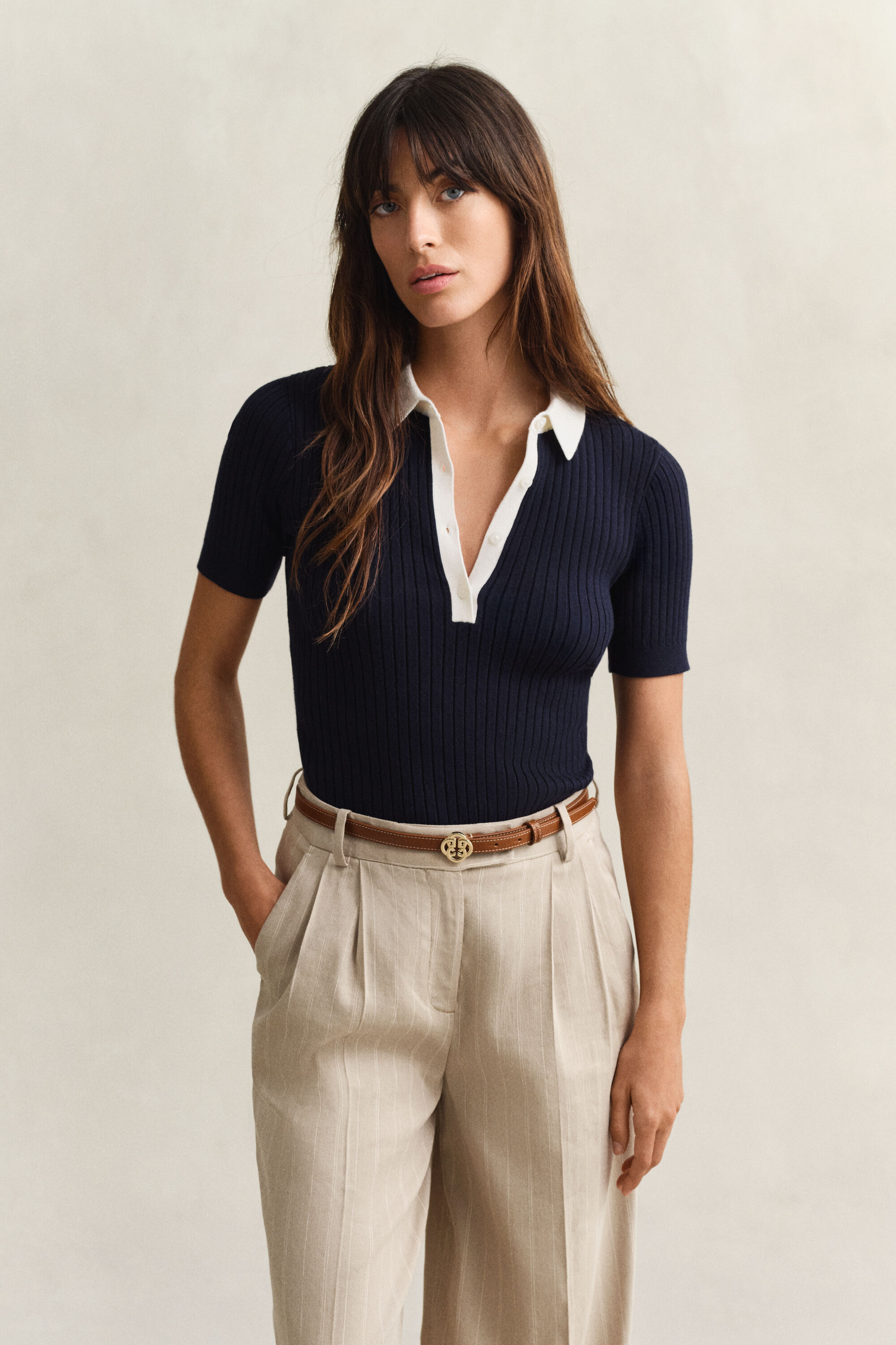 Rugger met korte mouwen en ribboorden