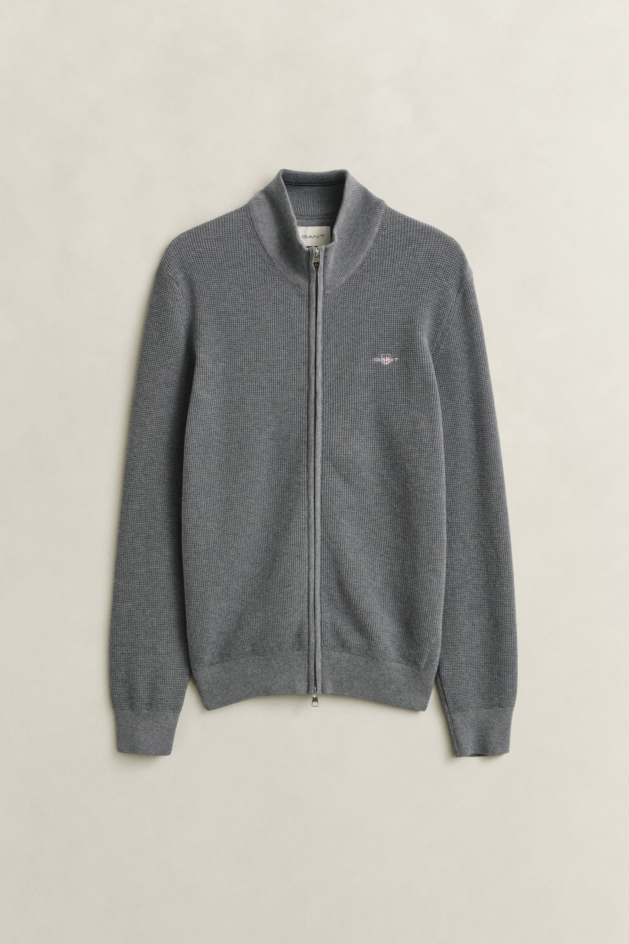 Katoenen vest met ritssluiting en textuur