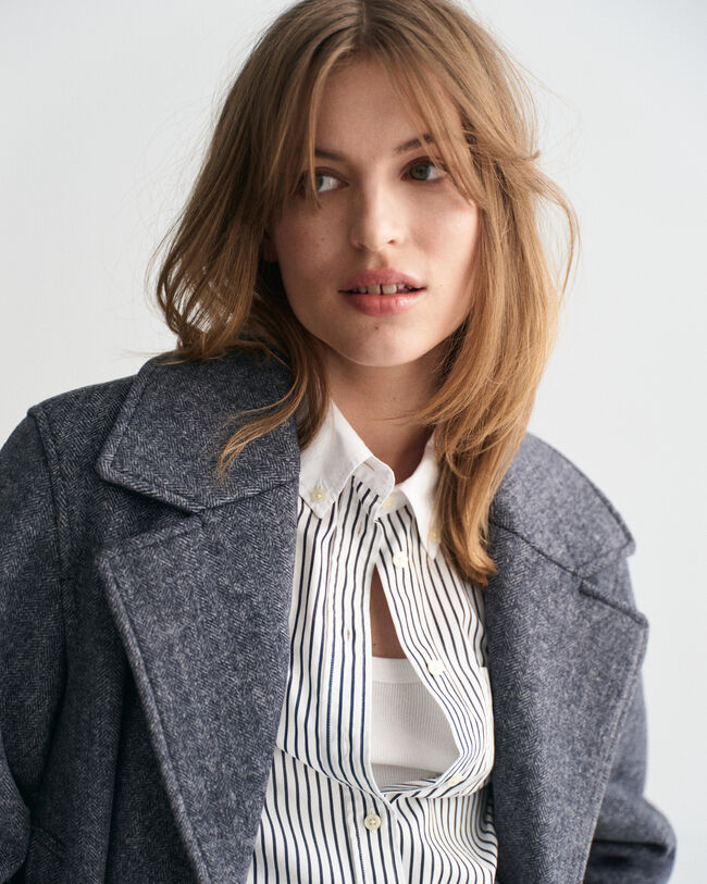 Cropped wollen jack met visgraatmotief