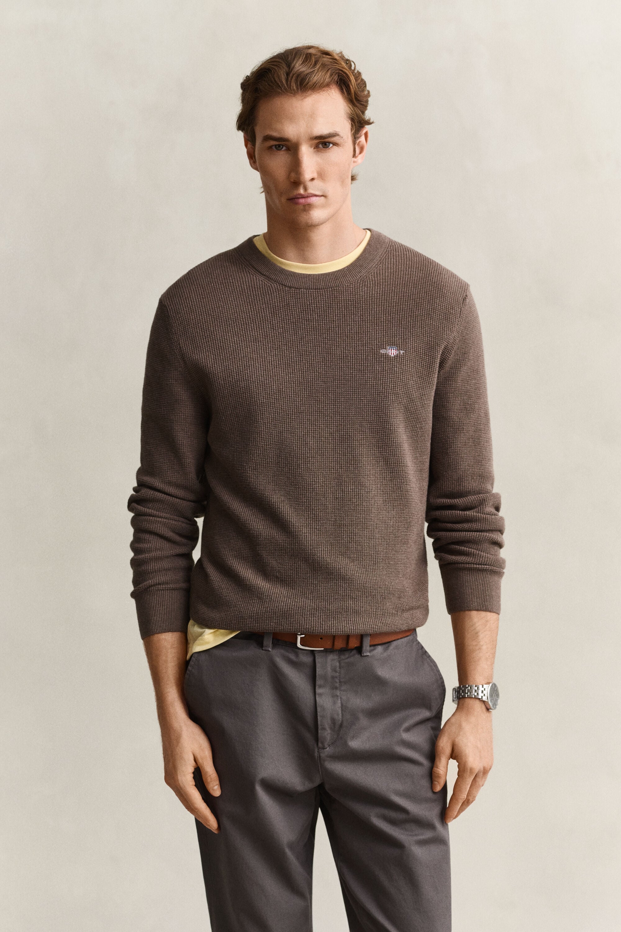 Katoenen Textured sweater met ronde hals