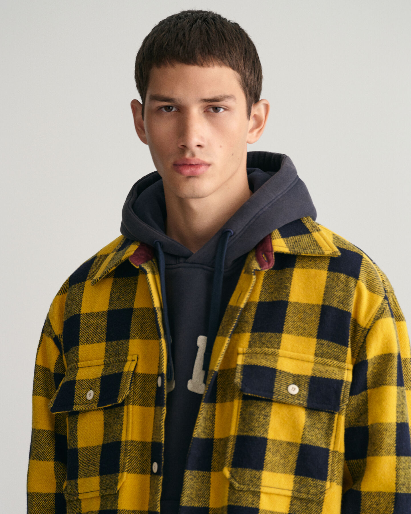 Overshirt met buffaloruit van wolmix