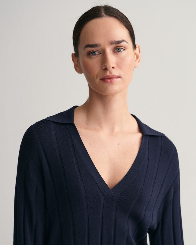 Trui met ribgebreide open kraag