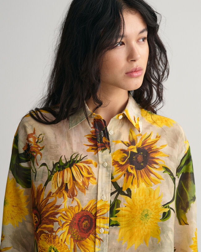 Relaxed Fit Sunflower-print overhemd van katoenzijde