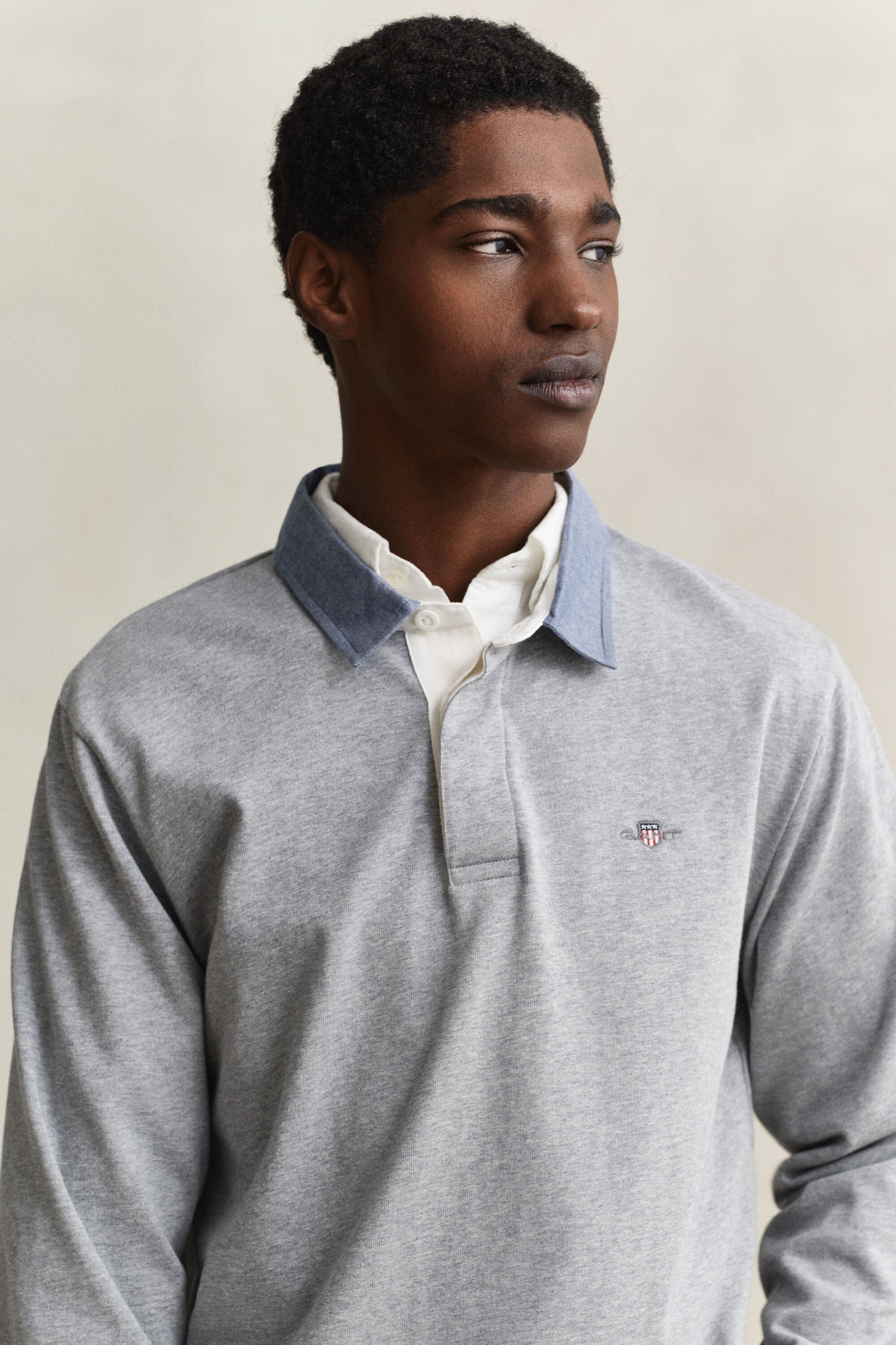 Heavy Rugger met chambray kraag