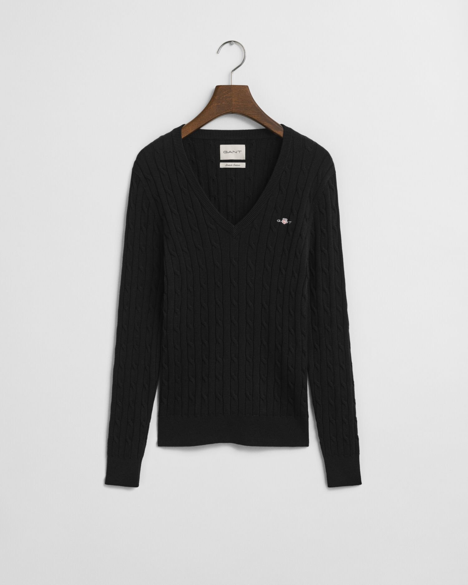 Kabelgebreide trui met V-hals