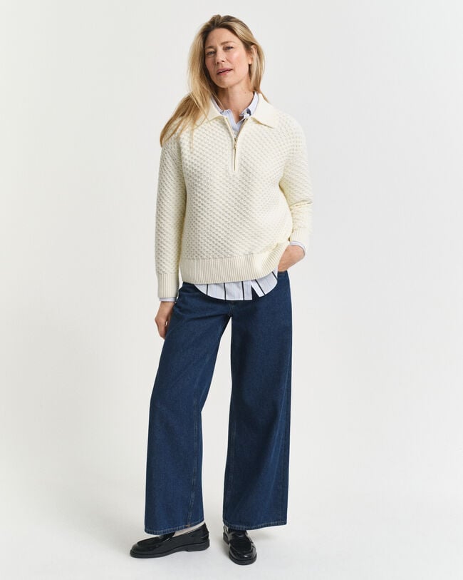 Katoenen Textured sweater met korte rits