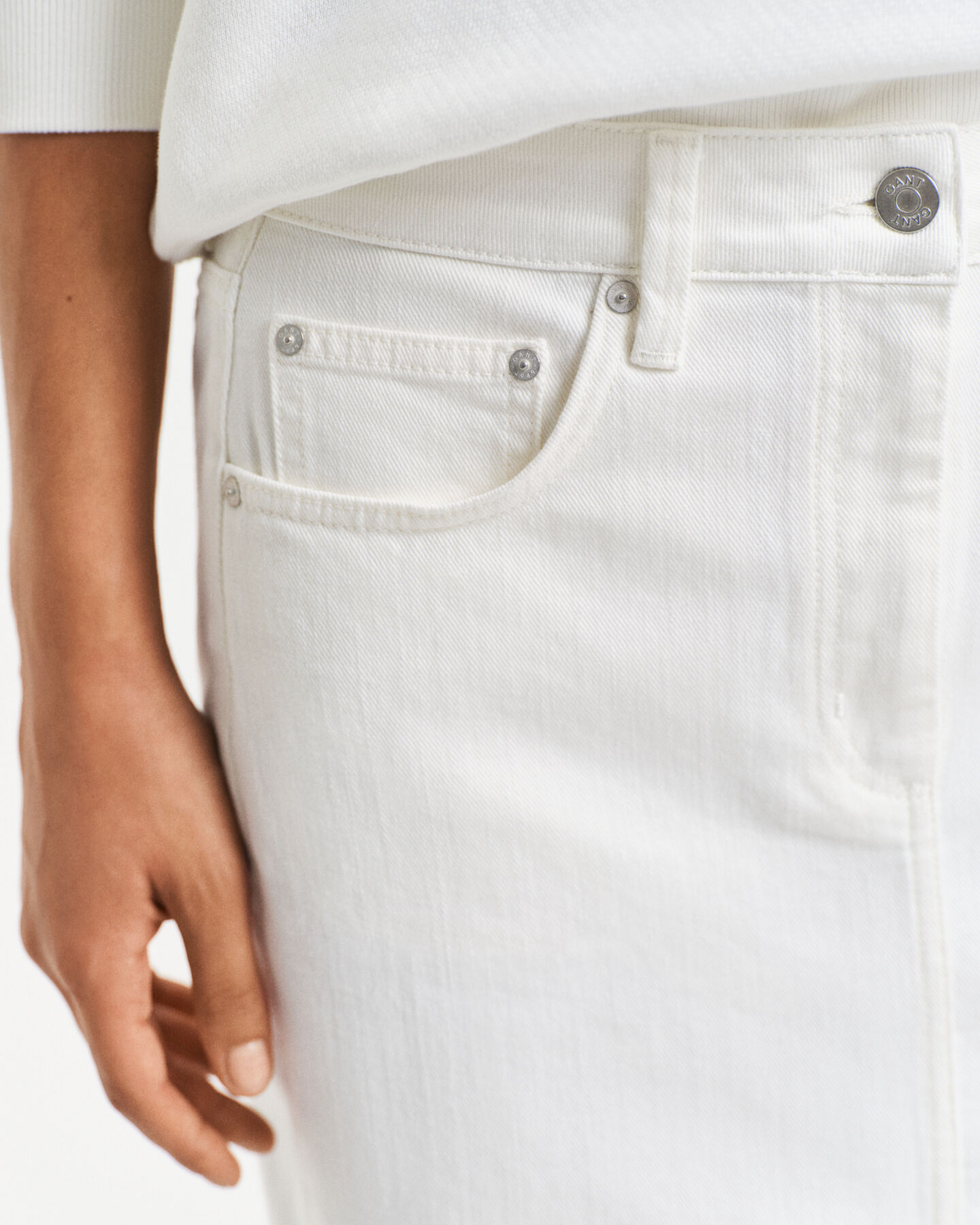 Witte denim midirok