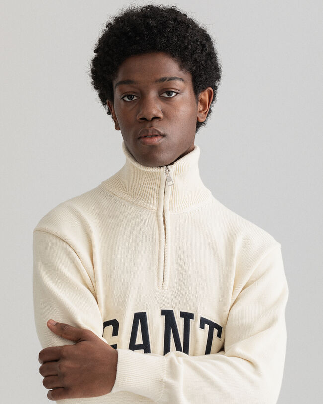 Retro Shield sweater met korte rits