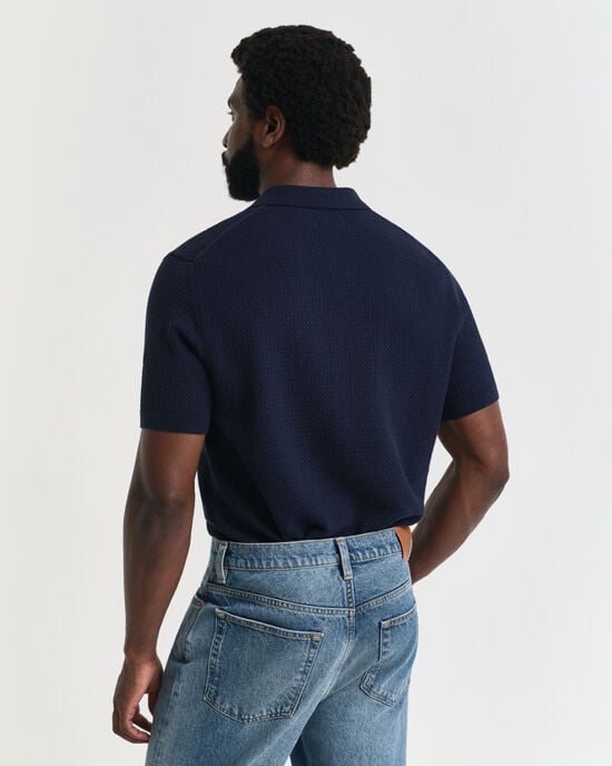 Textured poloshirt van katoen