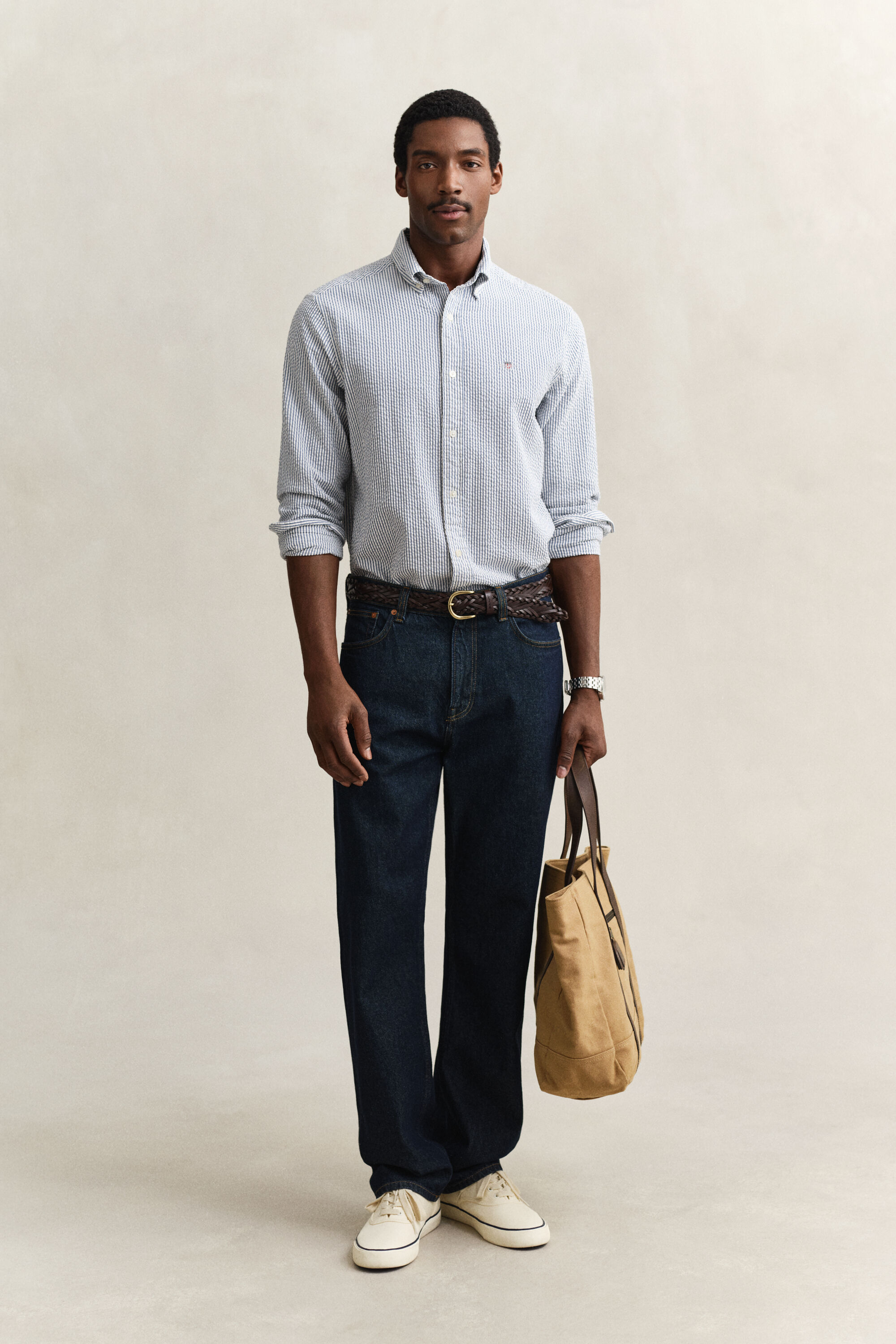 Regular Fit Seersucker overoverhemd met streepje