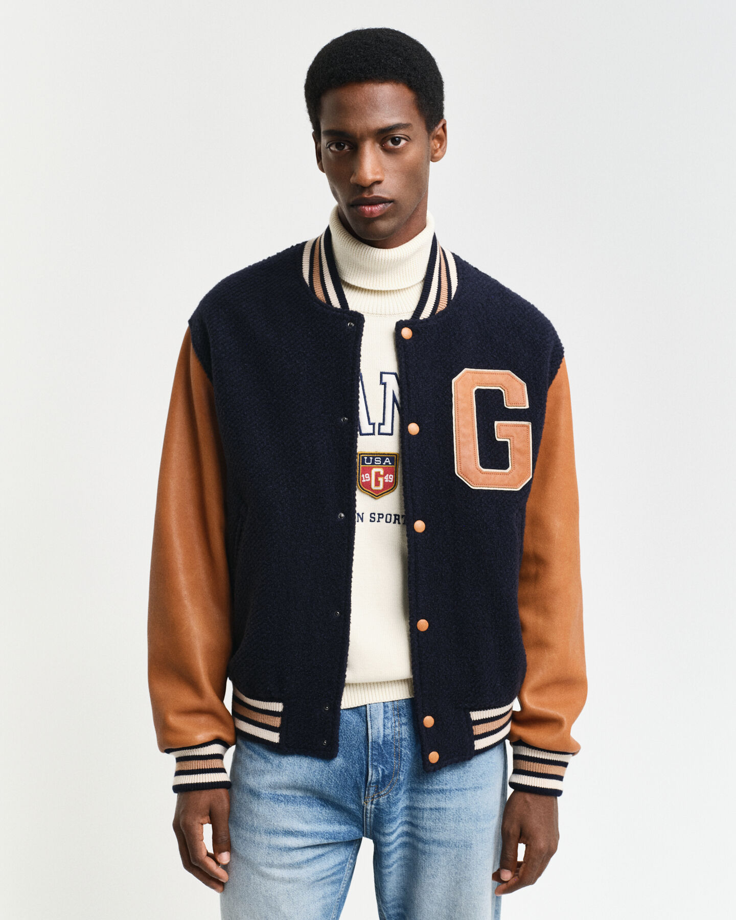 Varsity Jacket van wol en leer